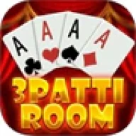3 Patti Room game icon with gold lettering on red curtains